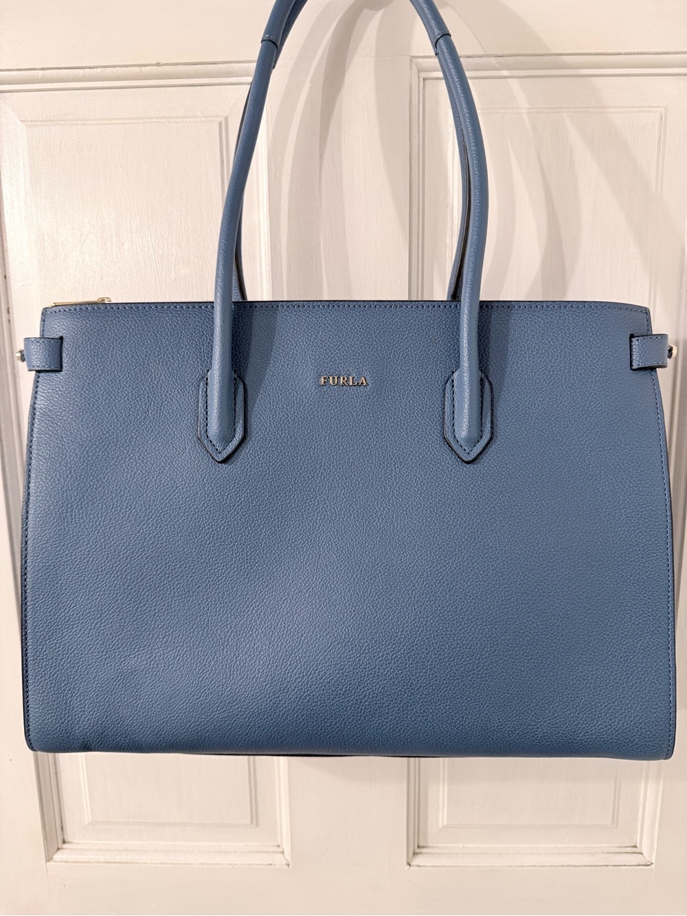 Furla Pin Blue Leather Tote Bag